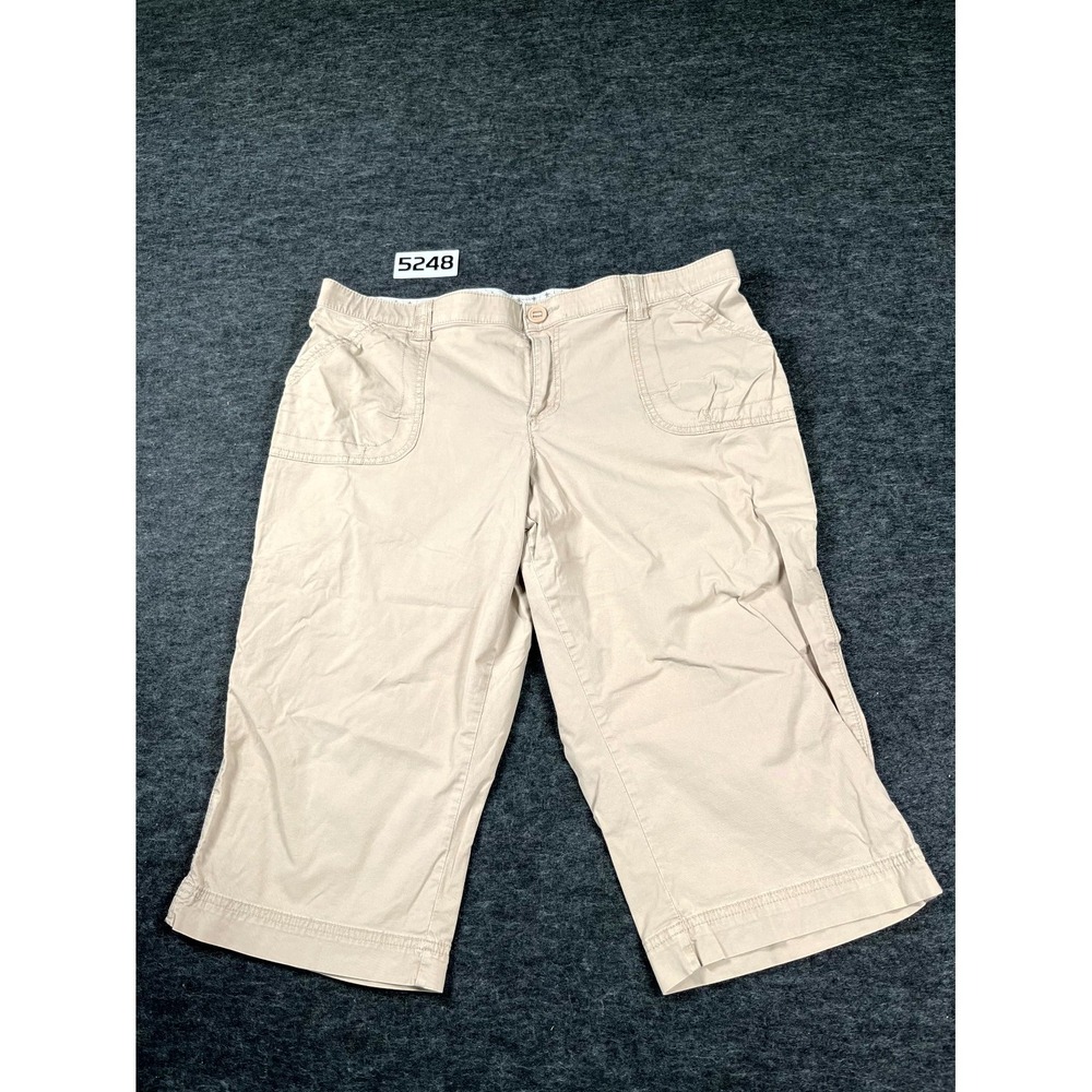 Lee Comfort Waistband Capri Pants Womens 38 Khaki Stretch Side‎ Slit Flat Front